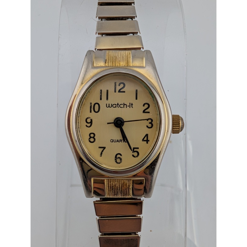 Vintage Watch-It Watch Women 18mm Case Gold Stretch Band- New Battery